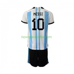 Camisolas Argentina Messi 10 Criança Casa Copa do Mundo 2022 Manga Curta