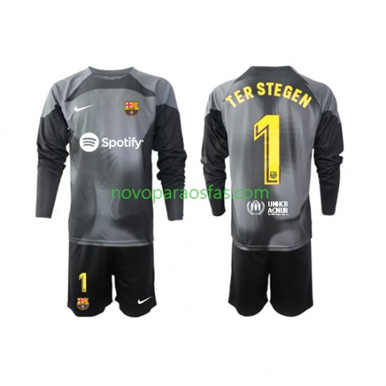 Camisolas FC Barcelona Ter Stegen 1 Guarda-redes Criança Visitante 2022-2023 Manga Comprida