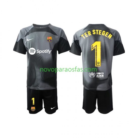 Camisolas FC Barcelona Ter Stegen 1 Guarda-redes Criança Visitante 2022-2023 Manga Curta