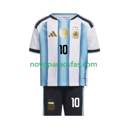 Camisolas Argentina Lionel Messi 10 Criança Casa Copa do Mundo 2026 Manga Curta