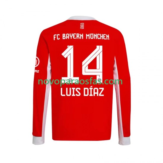 Camisolas Bayern de Munique Luis Diaz 14 Homem Casa 2025-2026 Manga Comprida