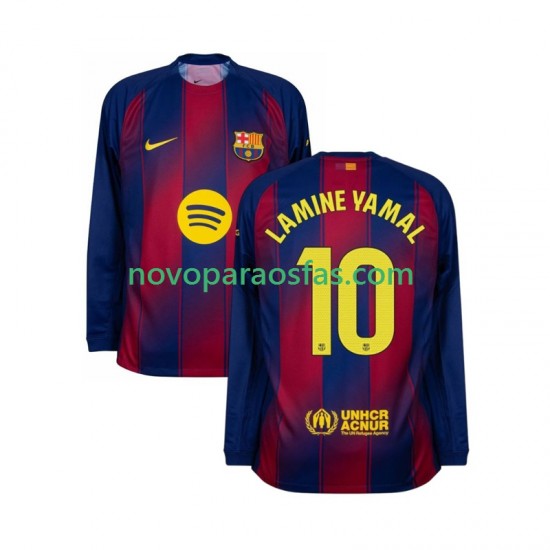 Camisolas FC Barcelona Lamine Yamal 10 Homem Casa 2025-2026 Manga Comprida
