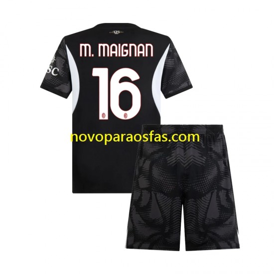 Camisolas AC Milan Mike Maignan 16 Guarda-redes Criança Casa 2024-2025 Manga Curta