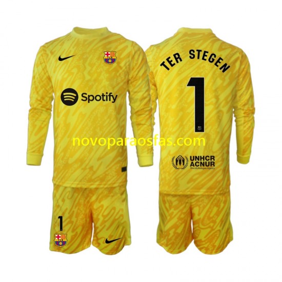 Camisolas FC Barcelona Ter Stegen 1 Guarda-redes Criança Visitante 2024-2025 Manga Comprida