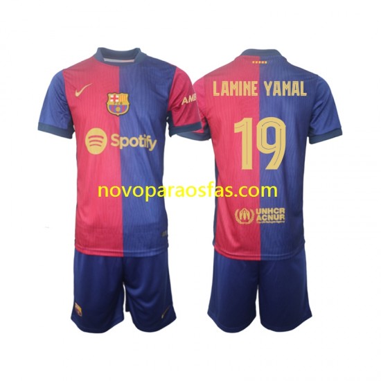 Camisolas FC Barcelona UCL Font Lamine Yamal 19 Criança Casa 2024-2025 Manga Curta