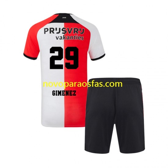 Camisolas Feyenoord Rotterdam Santiago Gimenez 29 Criança Casa 2024-2025 Manga Curta