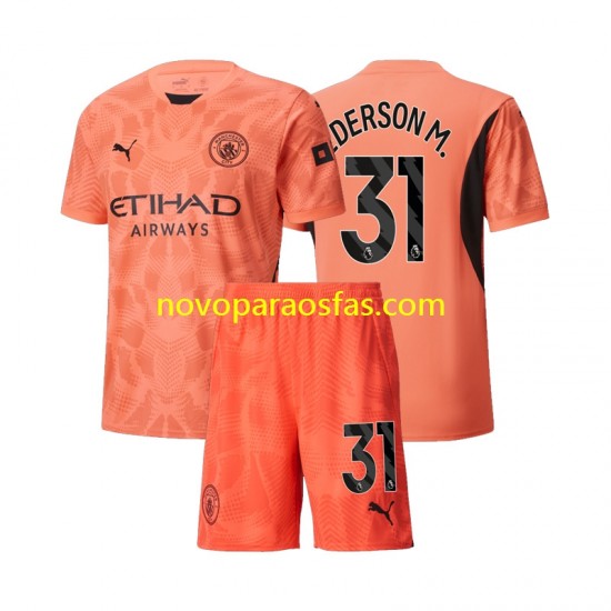 Camisolas Manchester City Ederson M 31 Guarda-redes Criança Visitante 2024-2025 Manga Curta