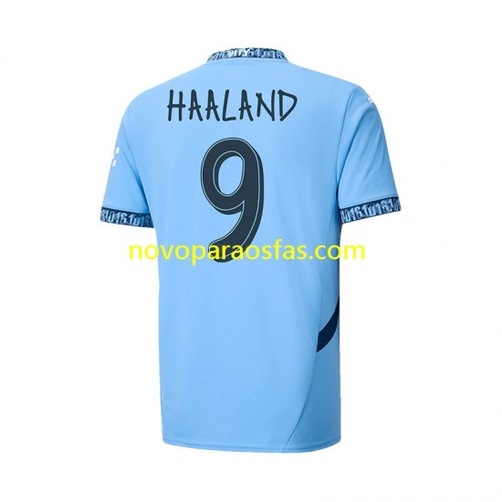 Camisolas Manchester City UCL Font Haaland 9 Homem Casa 2024-2025 Manga Curta