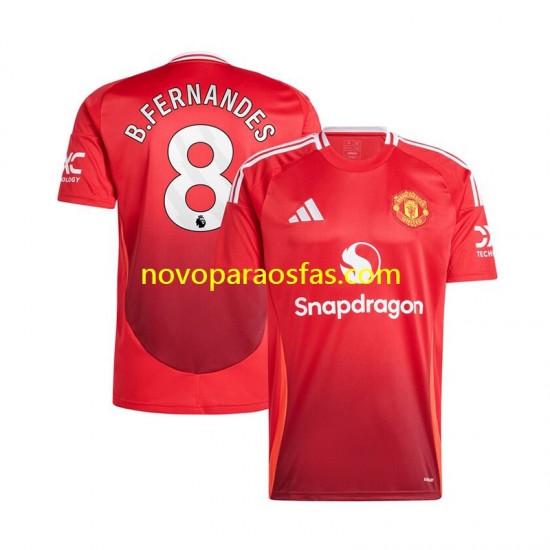 Camisolas Manchester United Bruno Fernandes 8 Homem Casa 2024-2025 Manga Curta