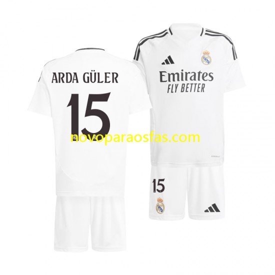 Camisolas Real Madrid Arda Guler 15 Criança Casa 2024-2025 Manga Curta
