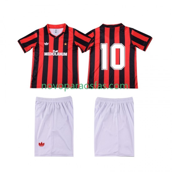 Camisolas AC Milan 10 1990 1991 Retro Criança Casa Manga Curta