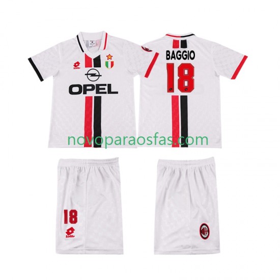 Camisolas AC Milan BAGGIO 18 1996 1997 Retro Criança Visitante Manga Curta