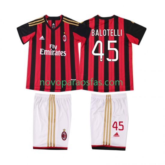 Camisolas AC Milan BALOTELL 45 2013 2014 Retro Criança Casa Manga Curta