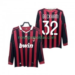Camisolas AC Milan BECKHAM 32 2009 Retro Homem Casa 2010 Manga Comprida