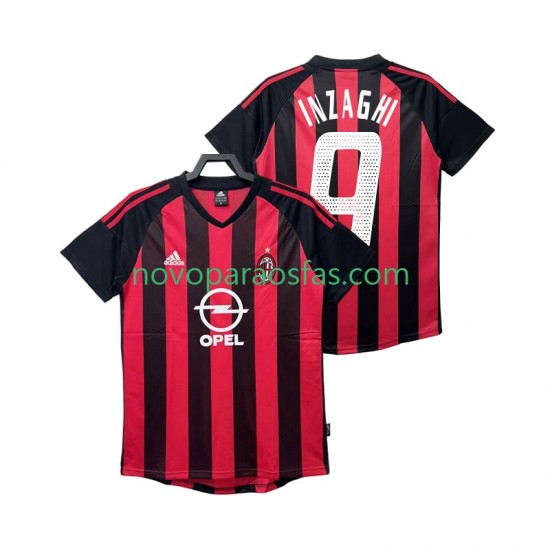 Camisolas AC Milan INZAGHI 9 2003 Retro Homem Casa 2002 Manga Curta