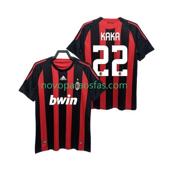 Camisolas AC Milan KAKA 22 2009 Retro Homem Casa 2008 Manga Curta