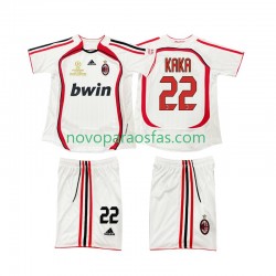 Camisolas AC Milan KAKA 22 2007 Retro Criança Visitante 2006 Manga Curta