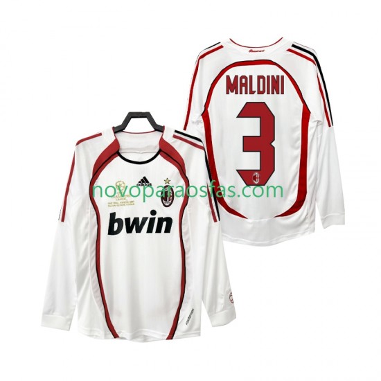 Camisolas AC Milan MALDINI 3 2007 Retro Homem Visitante 2006 Manga Comprida