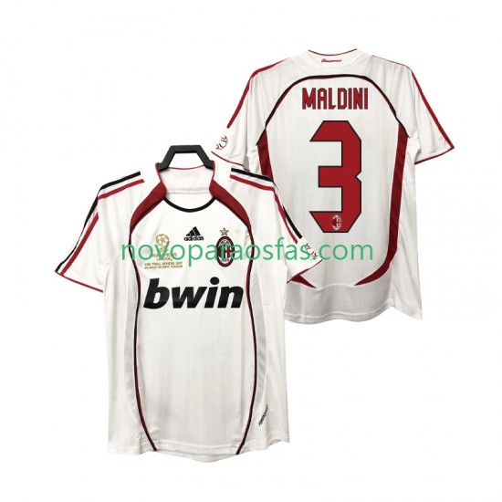 Camisolas AC Milan MALDINI 3 2007 Retro Homem Visitante 2006 Manga Curta