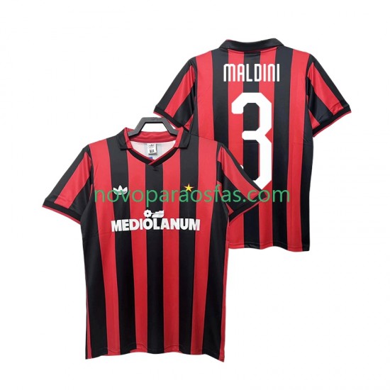 Camisolas AC Milan MALDINI 3 1990 1991 Retro Homem Casa Manga Curta