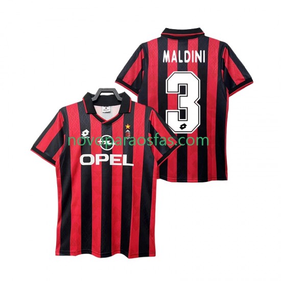 Camisolas AC Milan MALDINI 3 1995 1996 Retro Homem Casa Manga Curta