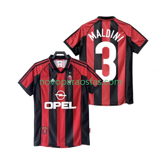 Camisolas AC Milan MALDINI 3 Retro Homem Casa 1998 1999 Manga Curta