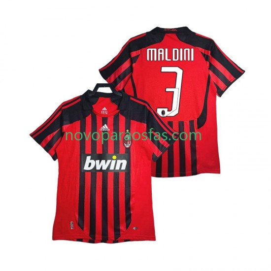 Camisolas AC Milan MALDINI 3 2007 Retro Homem Casa 2008 Manga Curta