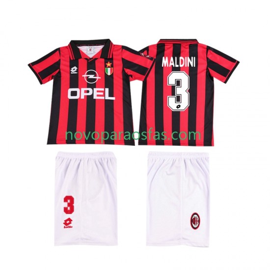 Camisolas AC Milan MALDINI 3 1996 1997 Retro Criança Casa Manga Curta