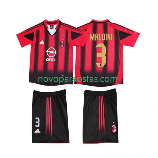 Camisolas AC Milan MALDINI 3 2005 Retro Criança Casa 2004 Manga Curta