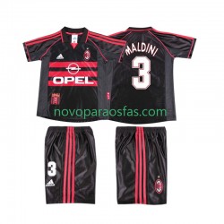 Camisolas AC Milan MALDINI 3 Retro Criança Alternativo 1998 1999 Manga Curta