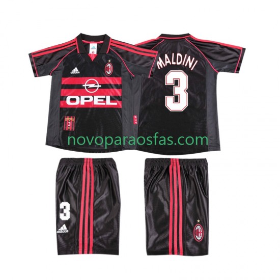 Camisolas AC Milan MALDINI 3 Retro Criança Alternativo 1998 1999 Manga Curta