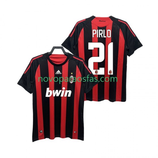 Camisolas AC Milan RIRLO 21 2009 Retro Homem Casa 2008 Manga Curta