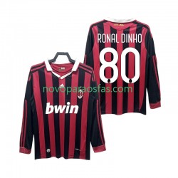Camisolas AC Milan RONALDINHO 80 2009 Retro Homem Casa 2010 Manga Comprida