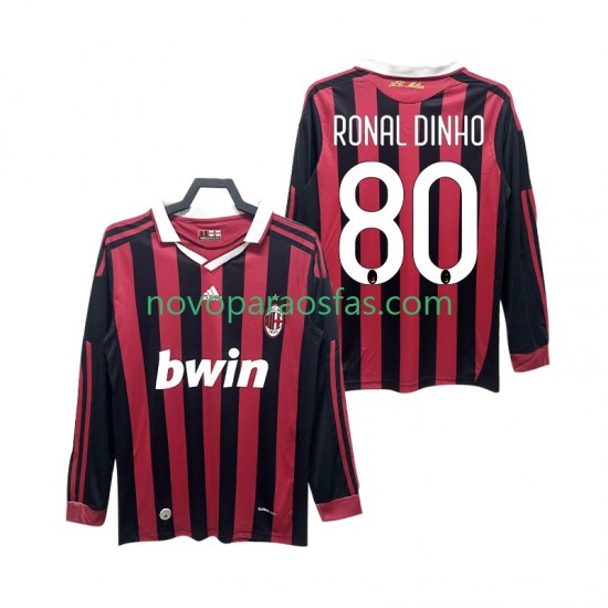Camisolas AC Milan RONALDINHO 80 2009 Retro Homem Casa 2010 Manga Comprida