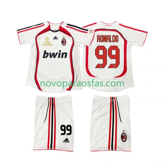 Camisolas AC Milan RONALDO 9 2007 Retro Criança Visitante 2006 Manga Curta