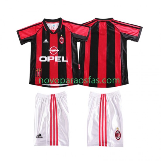 Camisolas AC Milan Retro Criança Casa 1998 1999 Manga Curta