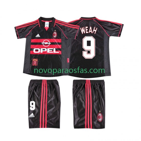 Camisolas AC Milan WEAH 9 Retro Criança Alternativo 1998 1999 Manga Curta