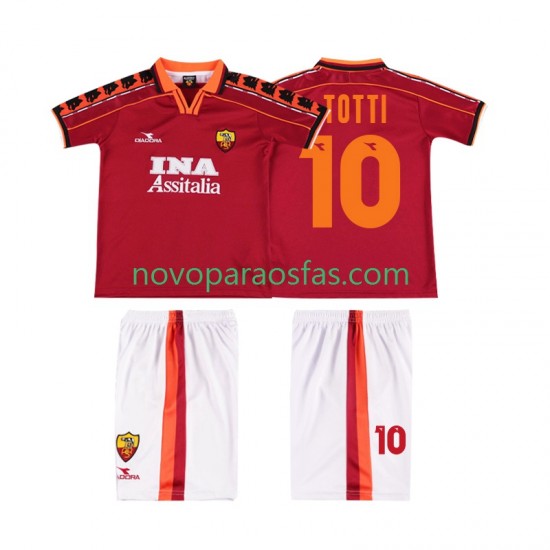 Camisolas AS Roma TOTTI 10 Retro Criança Casa 1998 1999 Manga Curta