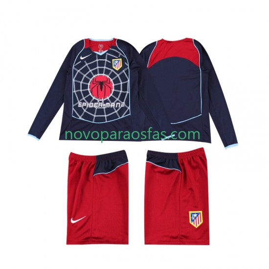 Camisolas Atlético Madrid 2005 Retro Criança Visitante 2004 Manga Comprida