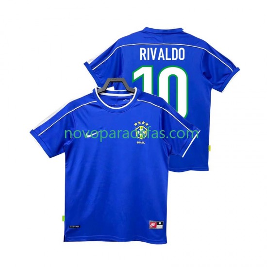 Camisolas Brasil RIVALDO 10 Retro Homem Visitante 1998 Manga Curta