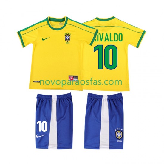 Camisolas Brasil RIVALDO 10 Retro Criança Casa 1998 Manga Curta