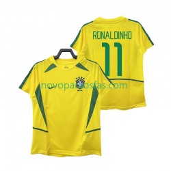 Camisolas Brasil RONALDINHO 11 Retro Homem Casa 2002 Manga Curta