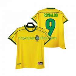 Camisolas Brasil RONALDO 9 Retro Homem Casa 1998 Manga Curta