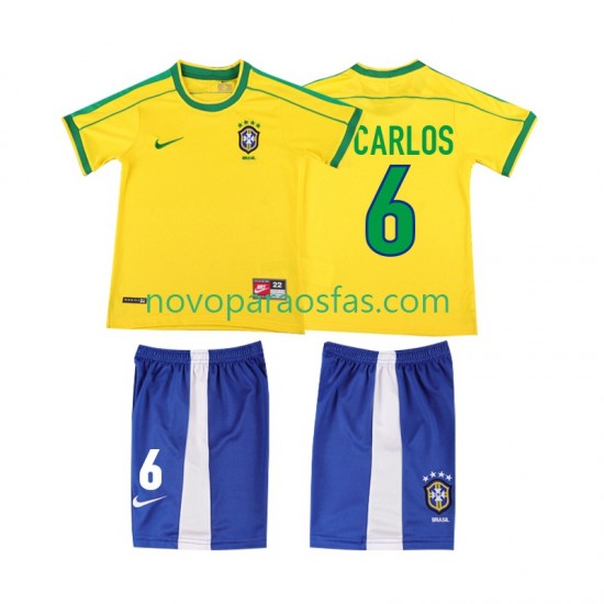 Camisolas Brasil Roberto Carlos 6 Retro Criança Casa 1998 Manga Curta