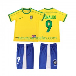 Camisolas Brasil Ronaldo 9 Retro Criança Casa 1998 Manga Curta