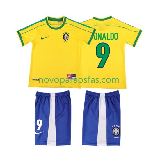 Camisolas Brasil Ronaldo 9 Retro Criança Casa 1998 Manga Curta