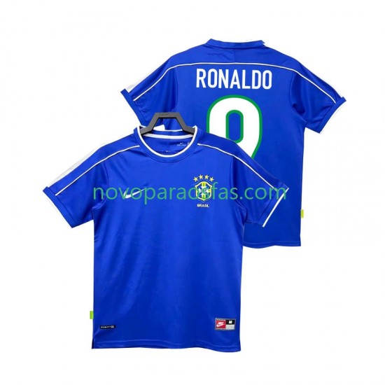 Camisolas Brasil Ronaldo 9 Retro Homem Visitante 1998 Manga Curta