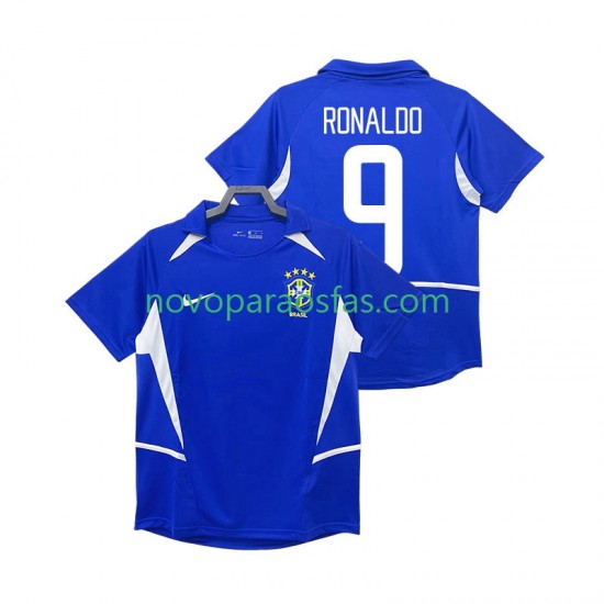 Camisolas Brasil Ronaldo 9 Retro Homem Visitante 2002 Manga Curta