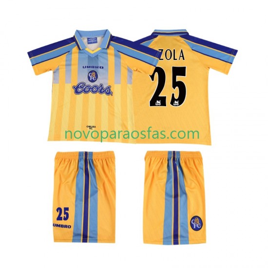 Camisolas Chelsea ZOLA 25 1995 1997 Retro Criança Visitante Manga Curta
