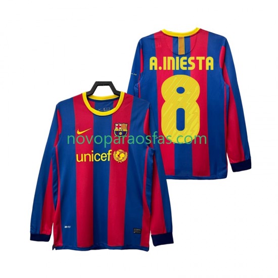 Camisolas FC Barcelona A INIESTA 8 Retro Homem Casa 2011 2010 Manga Comprida